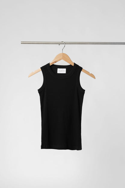 Minimalist Capsule Wardrobe 100% Organic Cotton Basic Black Tank on Hanger