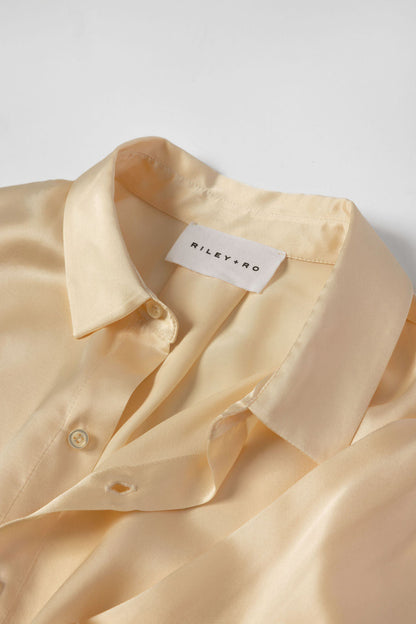 Minimalist Capsule Wardrobe Silk Cream Blouse Three Dainty Buttons on Sleeve