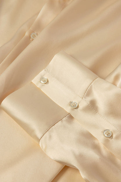 Minimalist Capsule Wardrobe Silk Cream Blouse Paired with Skirt