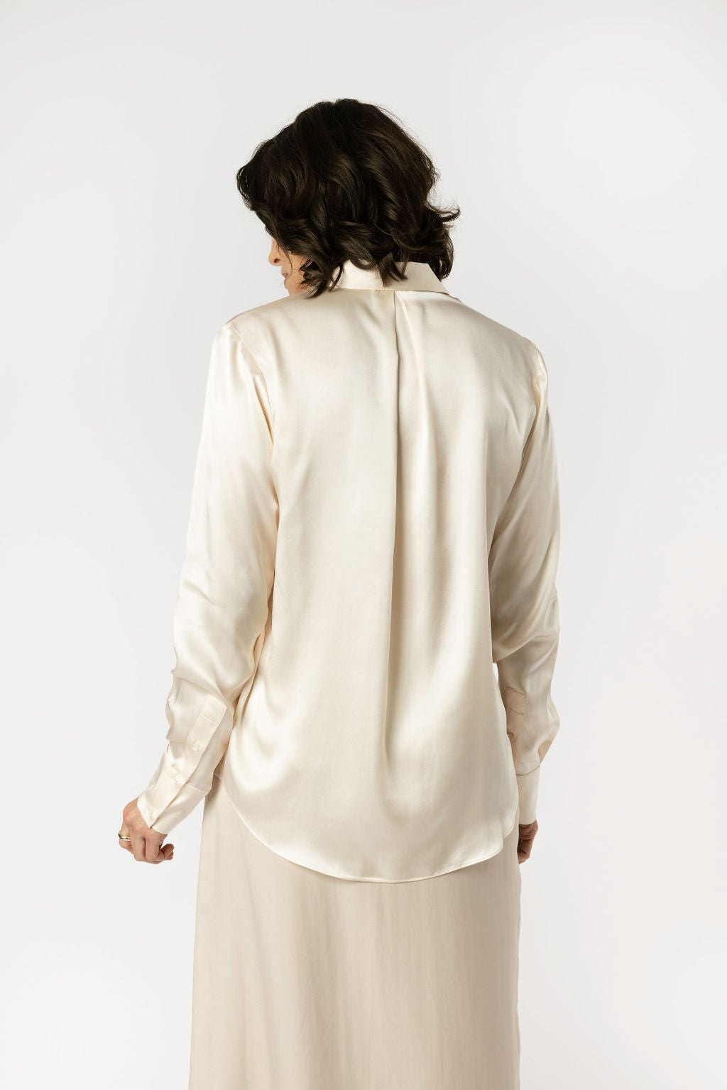Minimalist Capsule Wardrobe Silk Cream Blouse Pleated Back