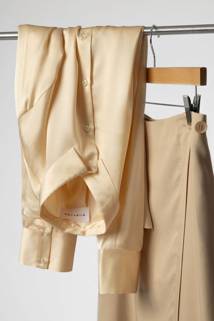 Minimalist Capsule Wardrobe for Work Cream Skirt with Blouse