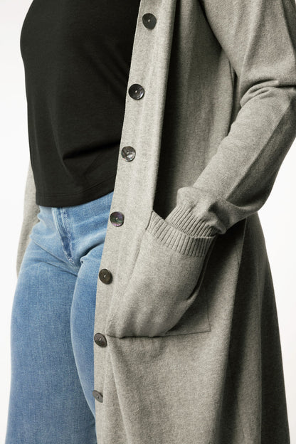 Minimalist Capsule Wardrobe 100% Organic Cotton Gray Cardigan Sweater Dress Pockets