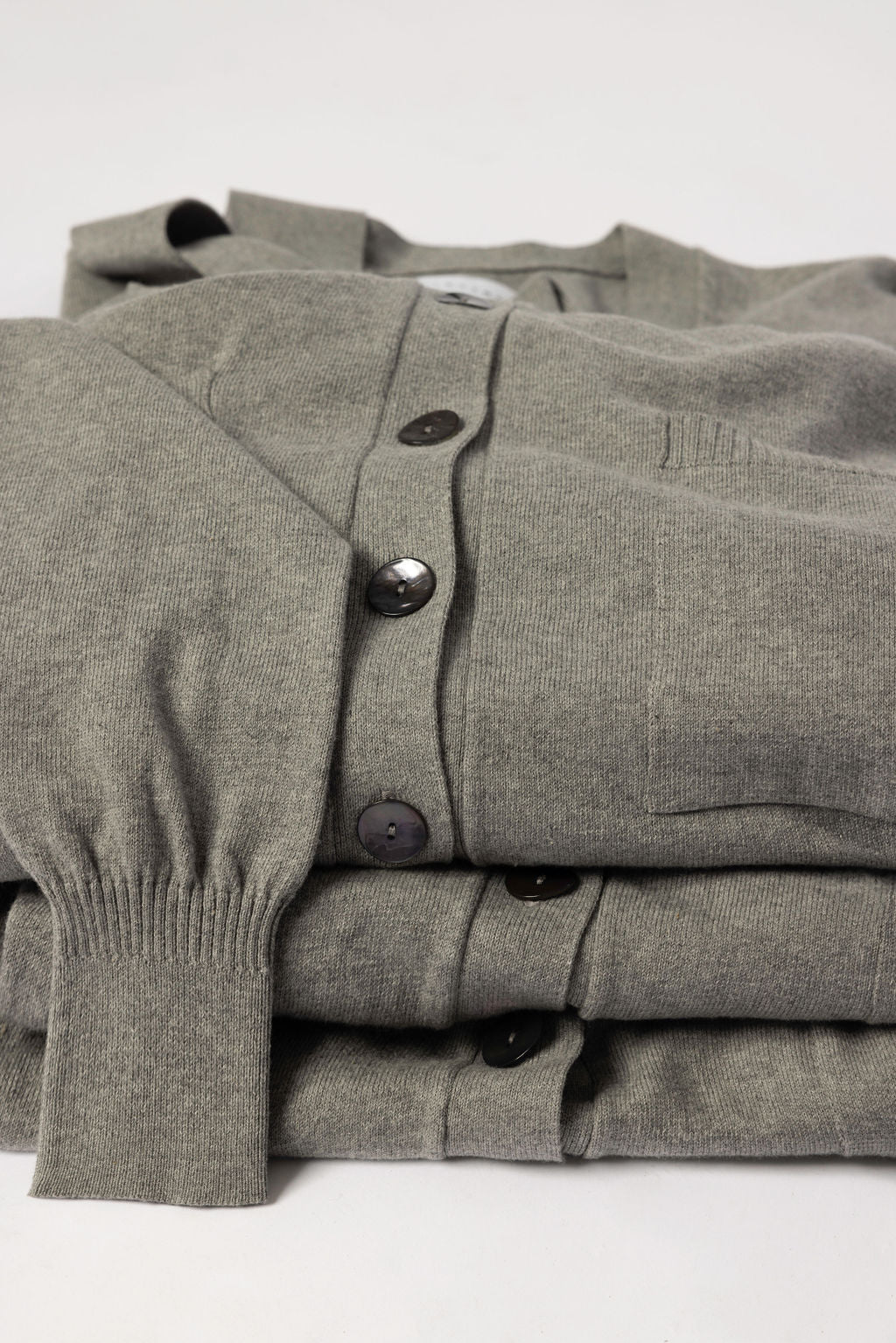 Minimalist Capsule Wardrobe 100% Organic Cotton Gray Cardigan Sweater Dress Folded