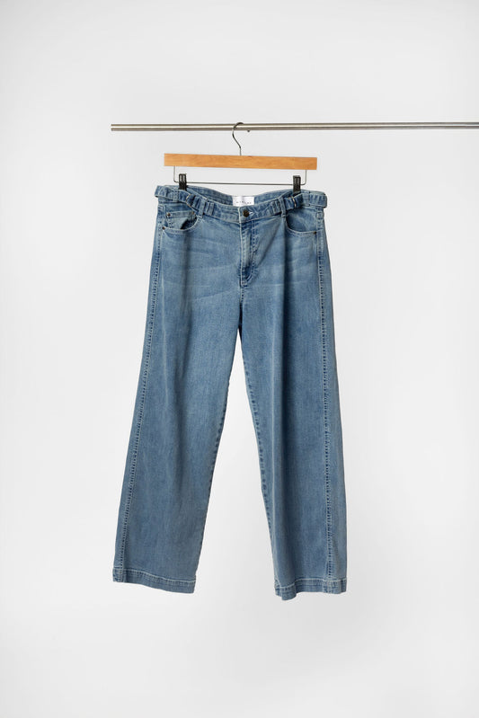Minimalist Capsule Wardrobe High Waisted, Relax Fit, Wide Leg Jeans on Hanger