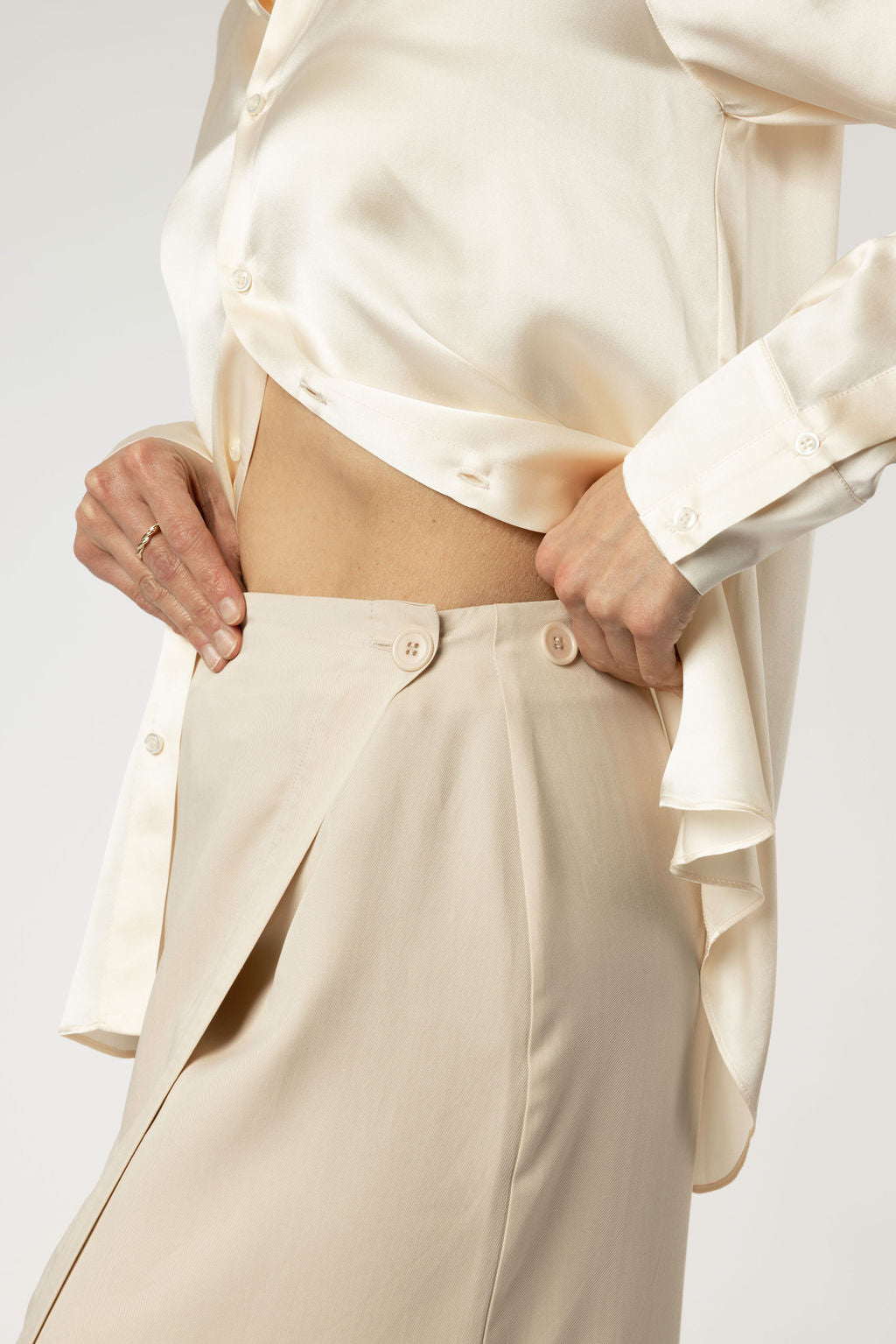 Minimalist Capsule Wardrobe for Work Cream Skirt with Adjustable Waist