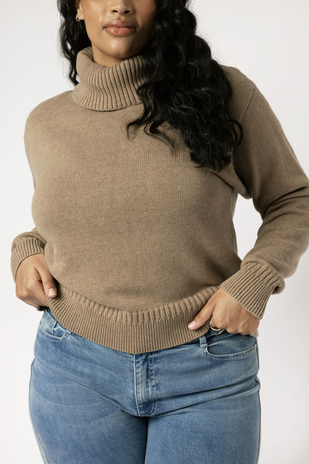 Minimalist Capsule Wardrobe 100% Organic Cotton Cozy Brown Cowl Neck Sweater