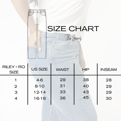 Minimalist Capsule Wardrobe High Waisted, Relax Fit, Wide Leg Jeans Size Chart