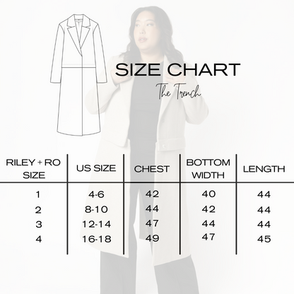 Minimalist Capsule Wardrobe Full Length Turns to Cropped Trench Coat in Tan Size Chart