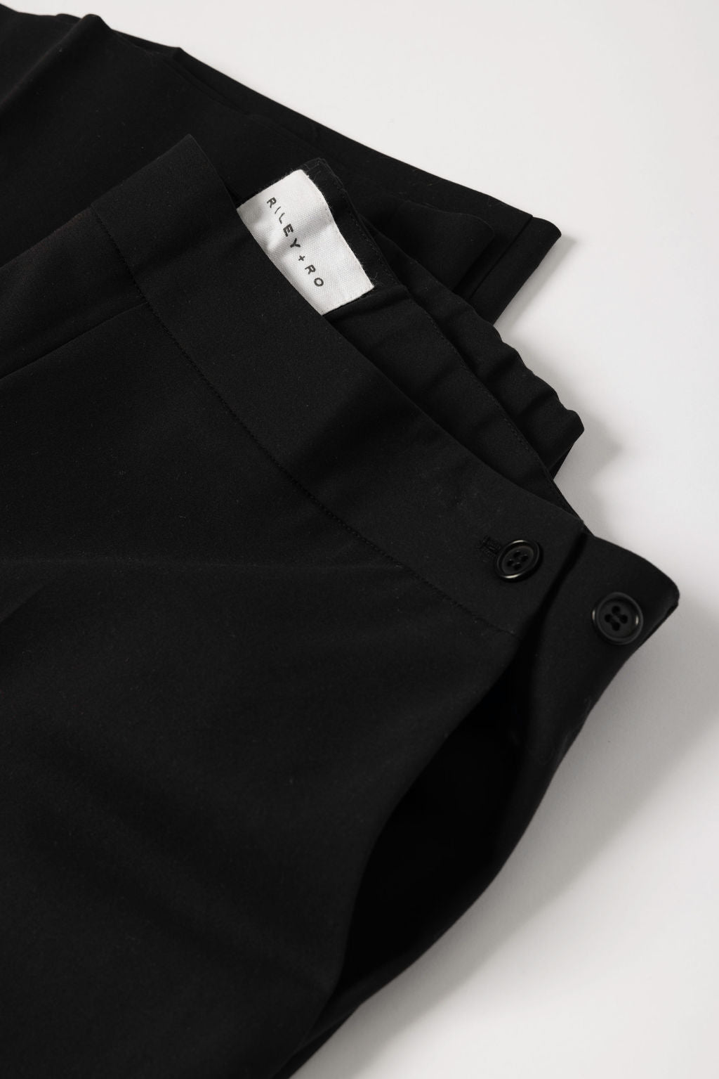 Minimalist Capsule Wardrobe High waisted, Wide Leg Trousers in Black Adjustable Waist Button Details